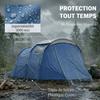 Tunnel Camping Tent, 4-Person, 3000 Mm, Double Layer, 190 Cm Height, Dark Blue