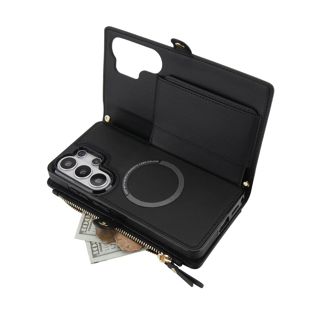 For Samsung Galaxy S26 Ultra/S26 Plus Wallet Case, RFID Blocking Card Holder, Wallet Detachable Magnetic Case Crossbody Strap