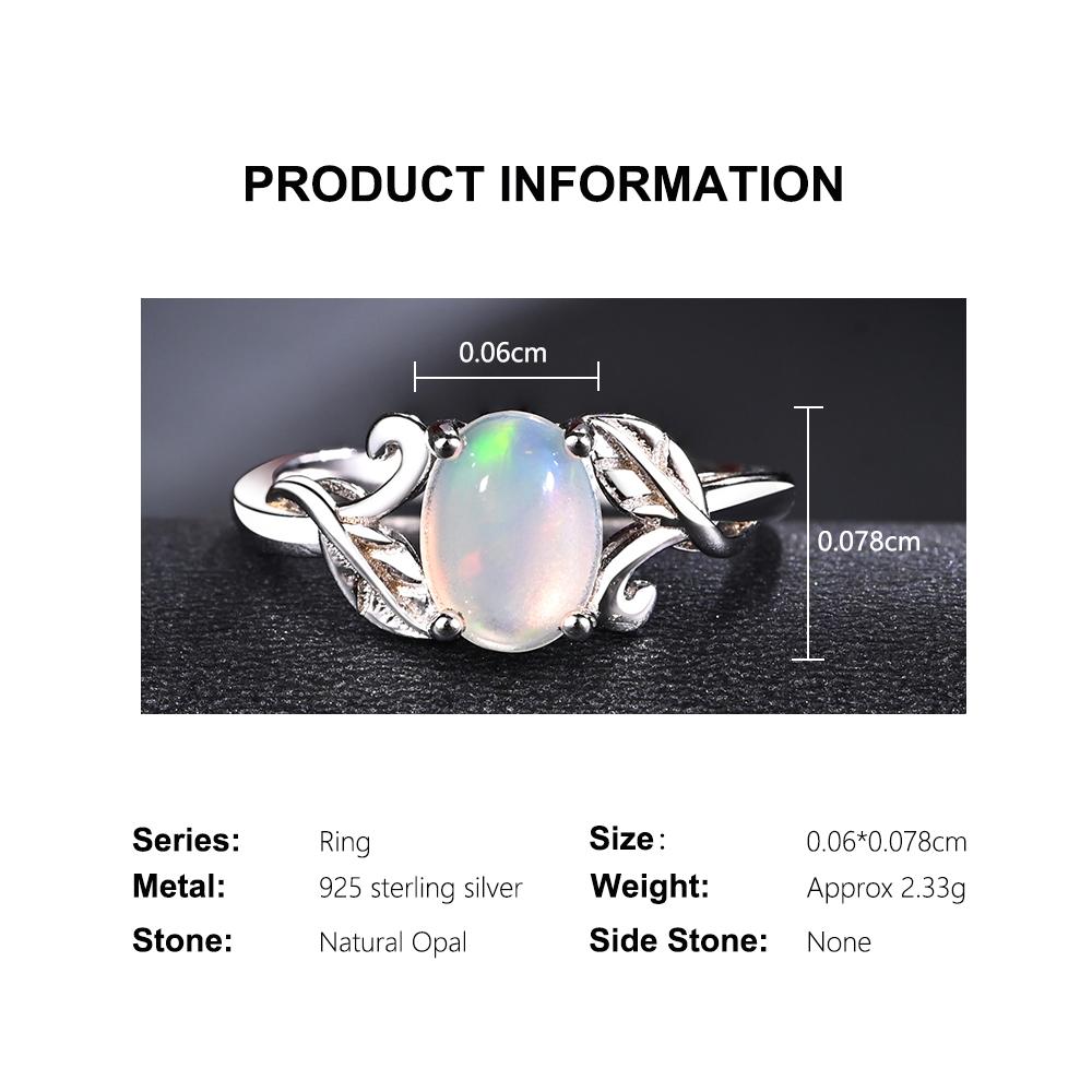 Inel din argint sterling 925 cu design de frunze de copac, opal etiopian natural oval 6*8mm, bijuterie fină cu piatră prețioasă reală pentru femei, cadouri pentru propunere