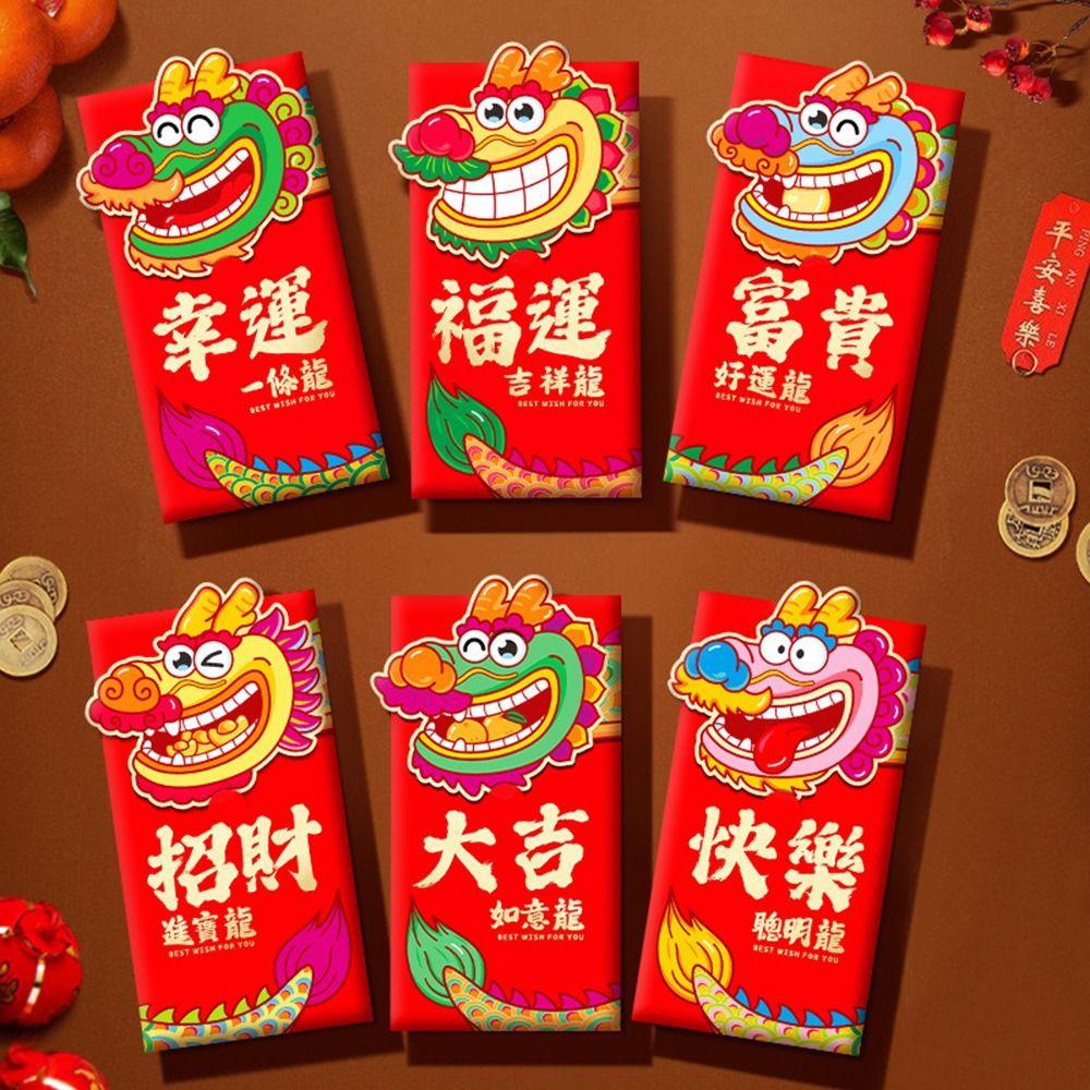 

2024 New Year Packet Money Pocket Dragon Pattern Blessing Bag Chinese Red Envelope Party Gifts