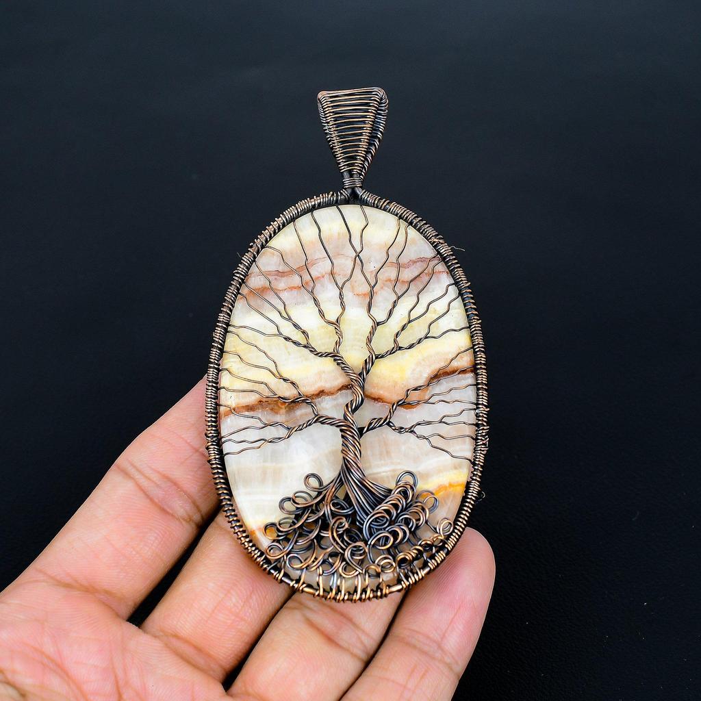 Landscape Jasper Pendant, Handmade Gemstone 999 Copper Wire Wrap Tree Of Life Pendant Antique Jewelry, For Gift Copper Jewelry
