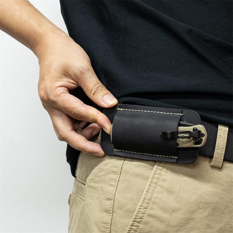 1PC Leather Knives Sheaths EDC Leather Sheath for Folding Knives Carrier Mini Knives Flashlight Leather Holster