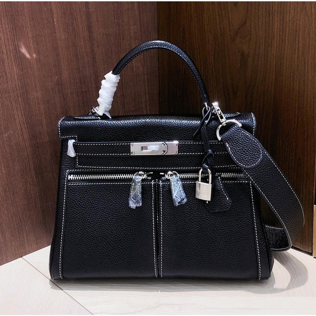 Fubao Leder Lakis Kelly Tasche Doppelreißverschluss 28 Handtasche Premium Leder Handtasche Umhängetasche