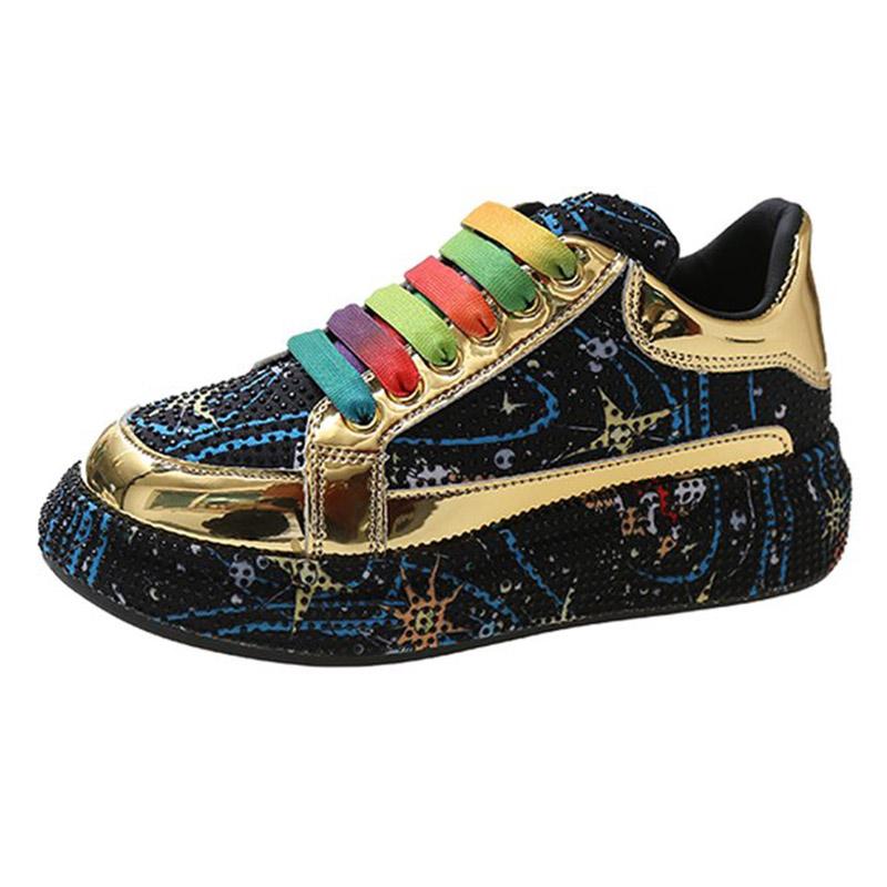 Women Rhinestone Decor Colorblock Lace-up Front Skate Shoes, Sporty Outdoor Fabric Casual Shoes