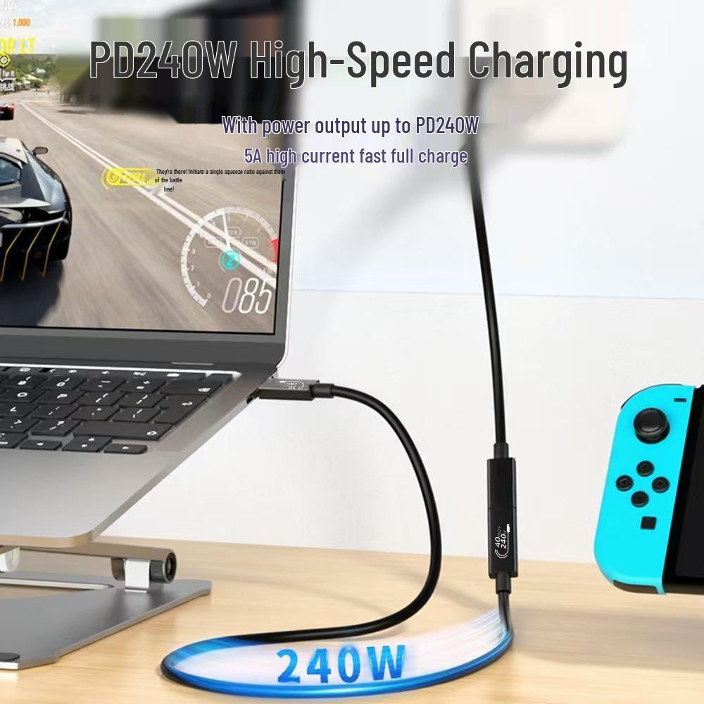 USB4 Male to Female Extension Cable, 240W Fast Charge, 40Gbps Transmission, Thunderbolt 4/3 Compatible, Type-C Data Cable.