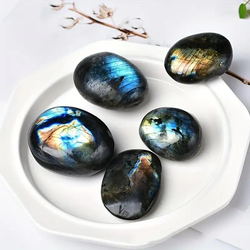 1pc Natural Purple Blue Pull Long Stone Polished Palm Stone Personality Playing Natural Stone Ornament Crystal Stone