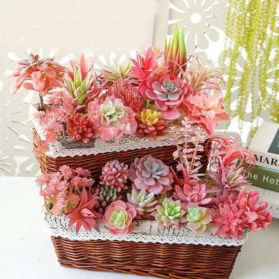Raudoni pūkuoti dirbtiniai sukulentai Augalai Darbastalio Stalo Miegamojo Biuro Mini Bonsai Ornamentas Dirbtiniai Augalai Namų Sodo Dekoracija