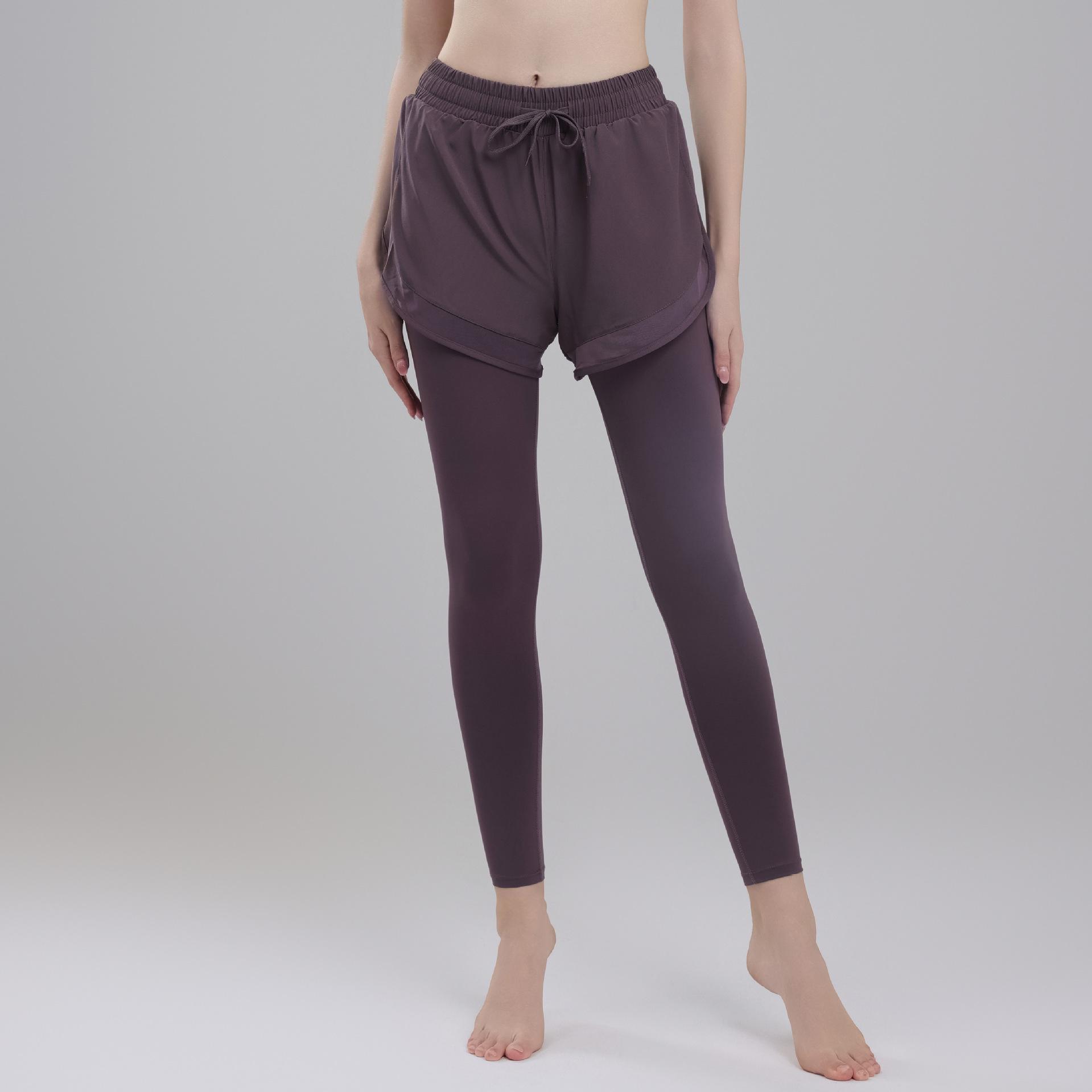 

High-Waisted Seamless Yoga Trousers - Fake Two-Piece Design, Hip Lift, Elastic Slim Fit for Running and Fitness. Medium фіолетовий