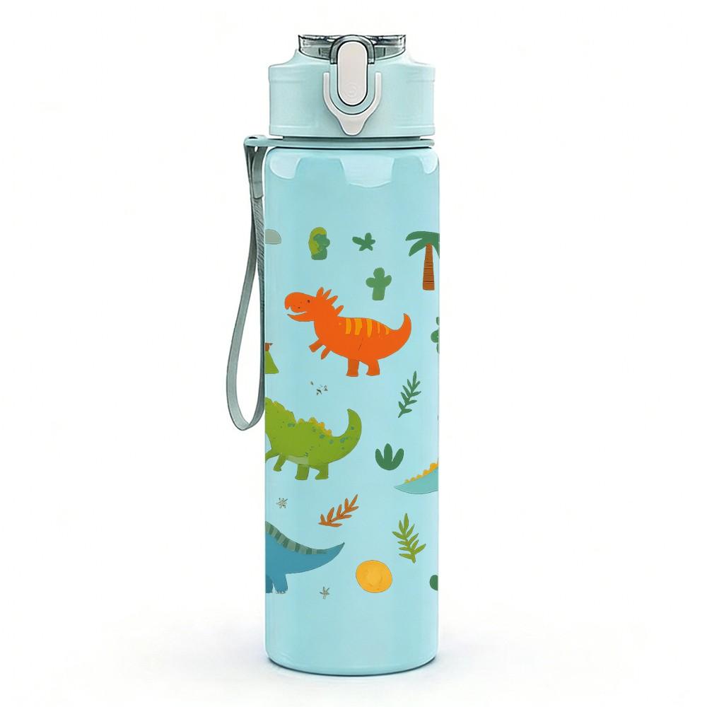 1PC Dinosaur Jungle Seamless Pattern 750ml Color Plastic Sports Water Bottle Leakproof Flip Straw Lid Suitable for Sports Office Home Use