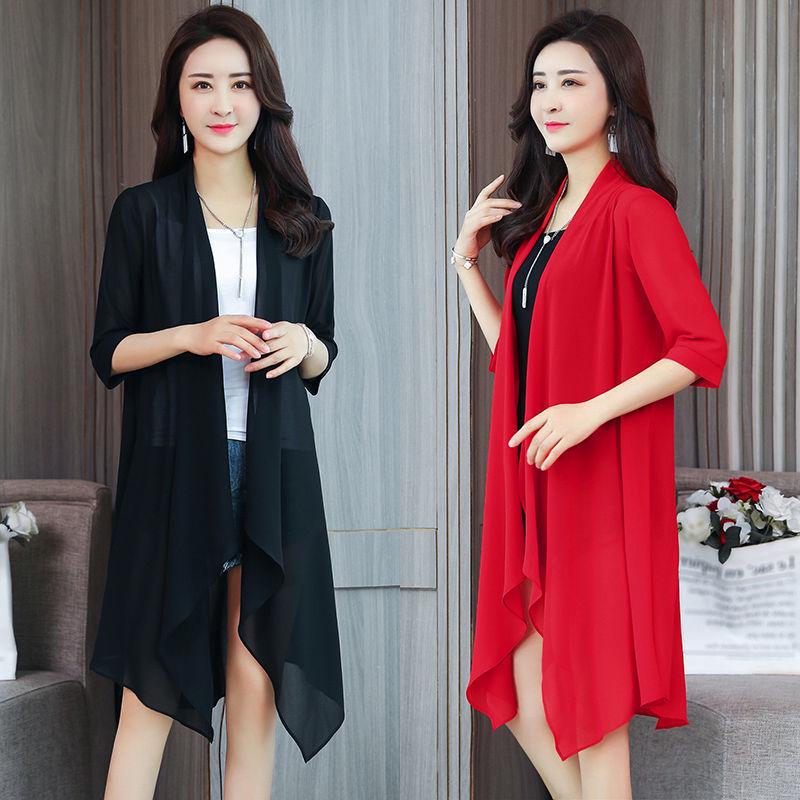 Women's 2024 Chiffon Shawl Cardigan - Spring/Summer Mid-Length Outerwear