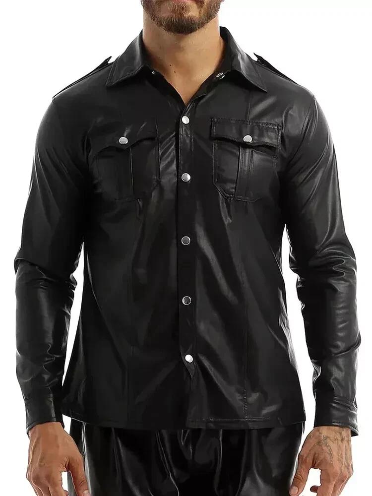 Stylish Real Soft Party Casual Fit Men Shirt Black Handmade Lambskin Leather