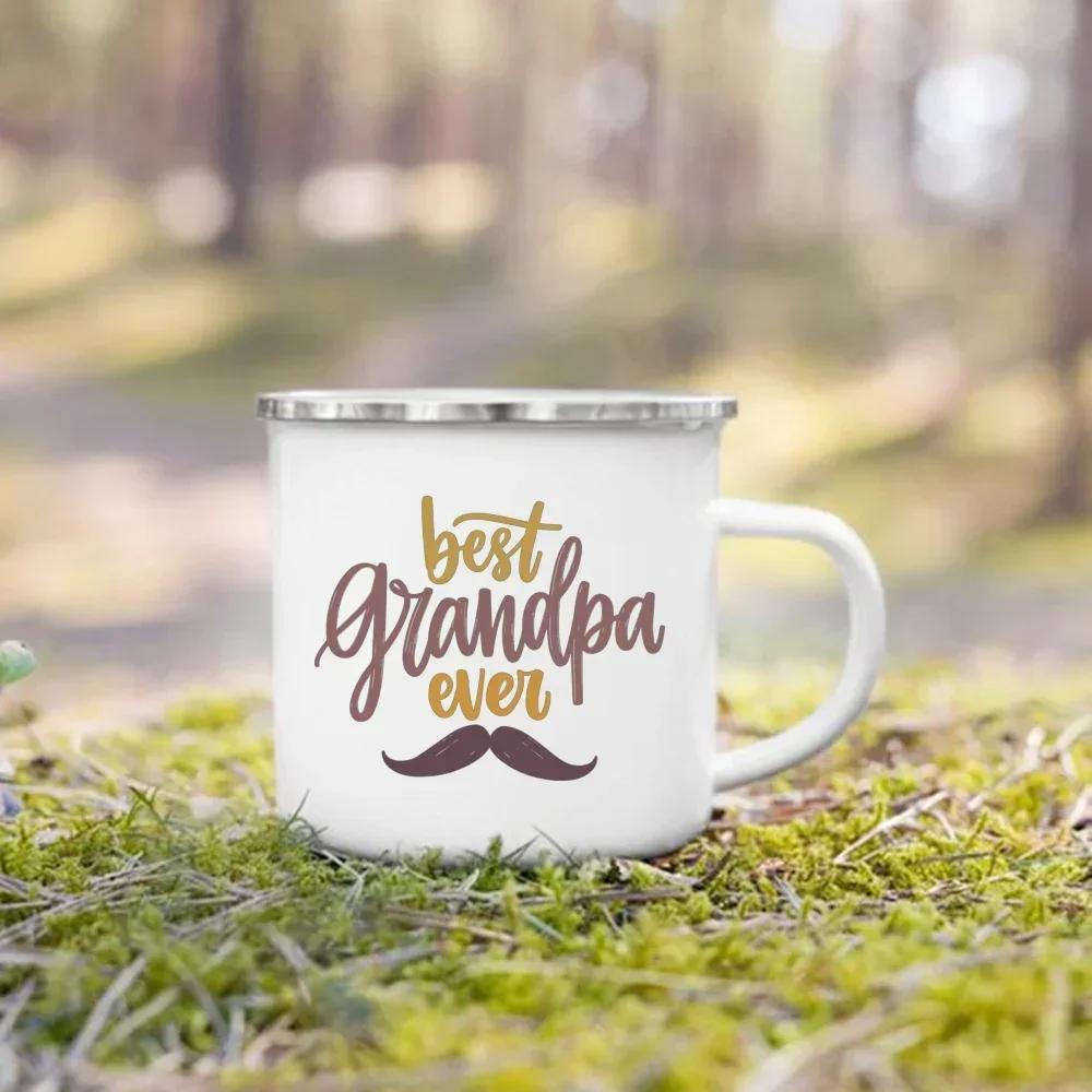 Coffee Beer Cups Drink Wine Juice Mug World's Best Grandpa Printed Enamel Mugs Dessert Cocoa Milk Handle Cup Best Gift