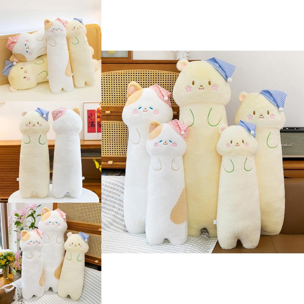 Plush Star Cat Long Animal Pillow With Sleepcap Design For Girls Sleep Relaxation Bedside Support