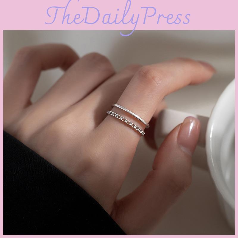 Elegant Korean Inspired Geometric Design Adjustable Double Layer Ring For Women