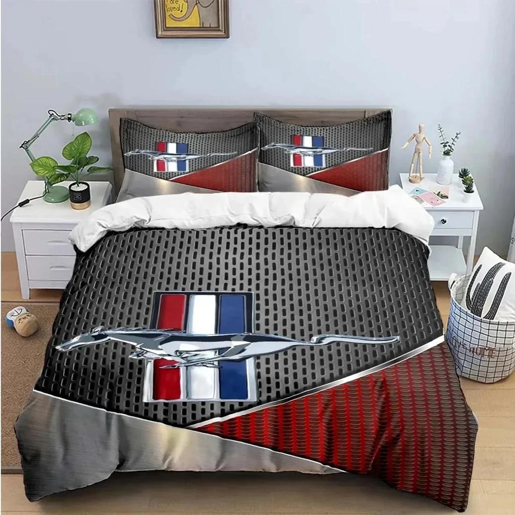 3D Print Mustang Car Logo Bedding Set Boys Girls Twin Queen King Size Duvet Cover Pillowcase Bed boys Adult Home Textileextile