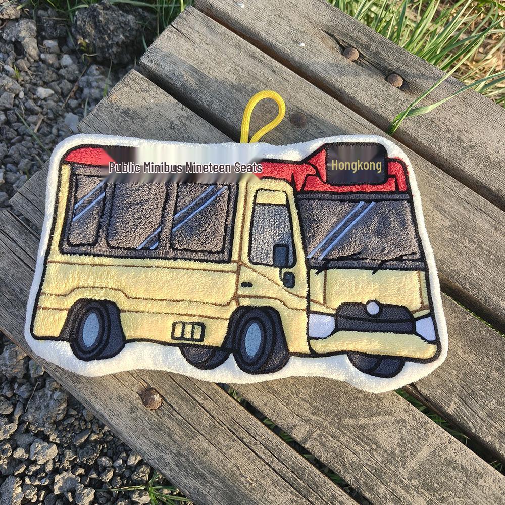 Hong Kong Style Quick-Dry Cartoon Bus Taxi Coral Fleece Hand Towel