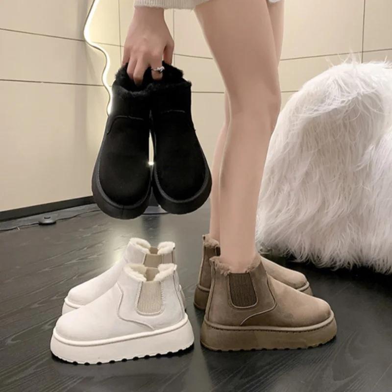 2025Women's Boots Rubber Thick Sole Non Slip Platform Ankle Boot Plush Warm Snow Boots for Women Winter Cotton Boots Botas Mujer