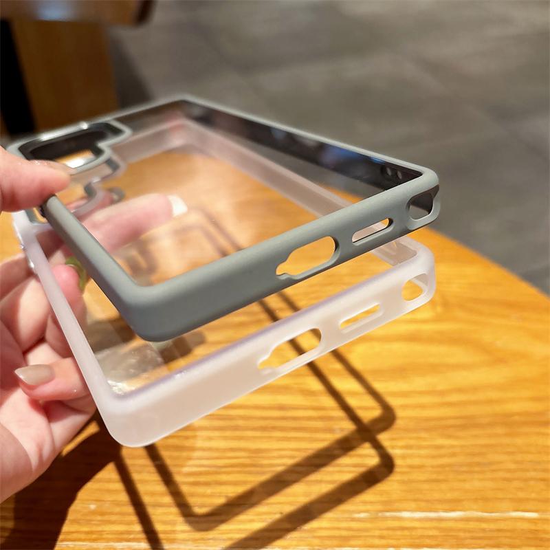 HD Transparent Acrylic Case For Samsung Galaxy S25 S24 Ultra Plus Metal Camera Ring Silicone Bumper Armor Shockproof Hard Cover