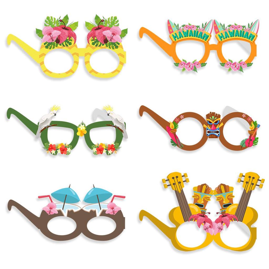 Hawaiian Party Parrot & Flamingo Paper Glasses - Summer Fun Theme