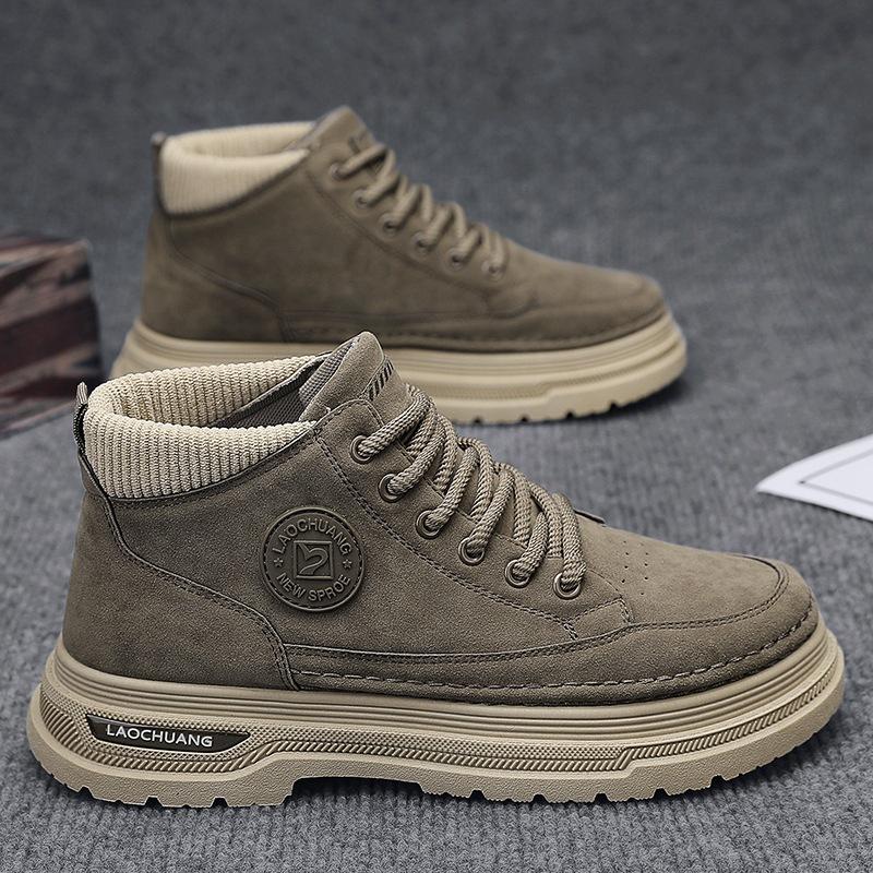 2024 Herbst Neue Herren Lederstiefel Street Britischer Stil High Tops Leder Freizeitschuhe Mann Outdoor Arbeit Knöchelstiefel