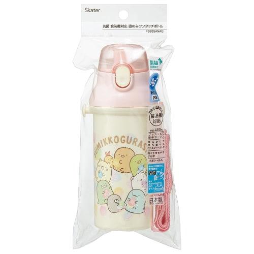 Skater Wasserflasche, 480 ml, für Kinder, antibakterieller Kunststoff, kinderfreundlich, leicht, Sumikkogurashi, Maulwurfshaus, hergestellt in Japan, PSB5SANAG-A