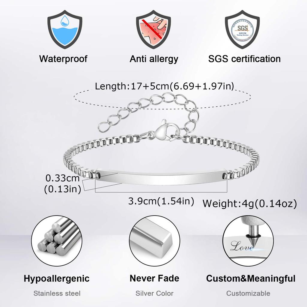 Simple Custom Thin Chin Bracelet for Men Women Couple,Stainless Steel Lover Wristband,Valentine's Day Anniversary Gifts