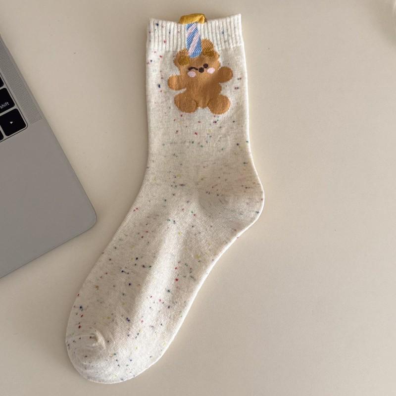 Cute Bear Socks Medium Tube Socks Idea Yarn Bear Cute Cartoon Socks Trendy Outer Socks