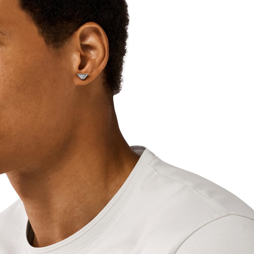 Emporio Armani Silver Stainless Steel One Stainless No Jewels Men's Earrings, EGS3130040, Size, Steel,