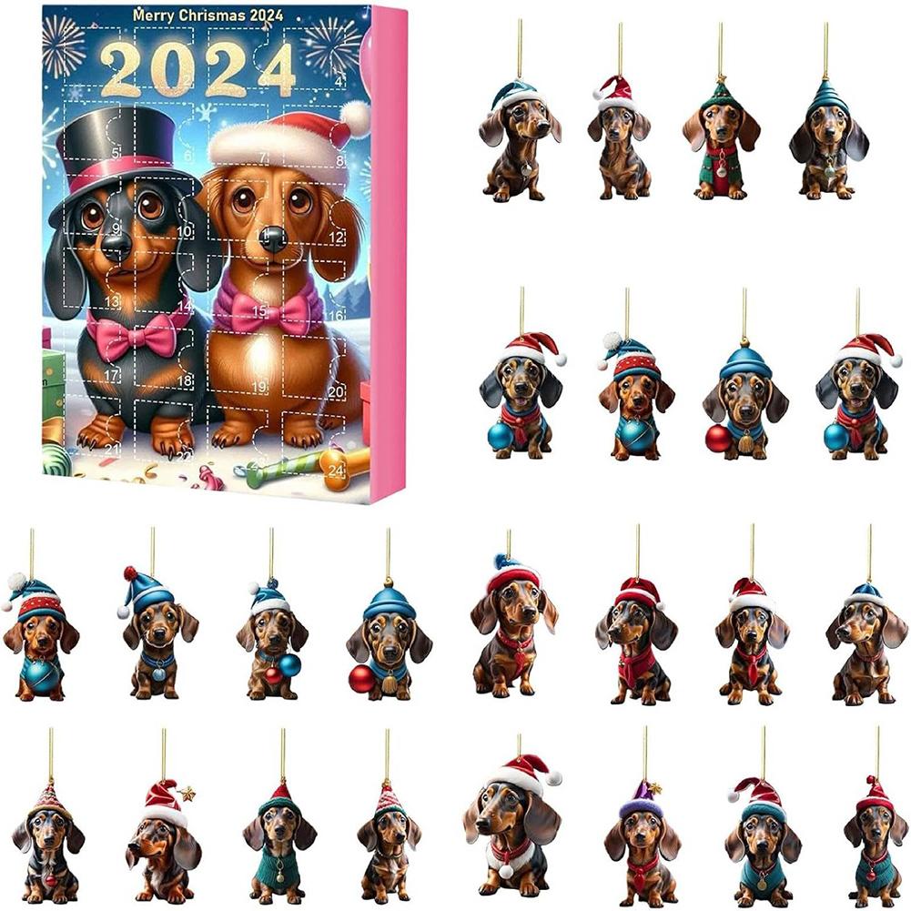 2D Dachshund Advent Calendar 2025 24 Days of Christmas Collectible Funny Dog Set Christmas Advent Calendar Cute Dachshund Toy