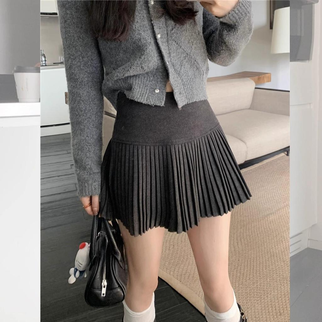 Damen High-Waist A-Linien Faltenrock - Schlankmachend, Kurzer College-Stil für Frühling & Herbst