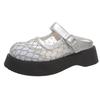 2025 New Mesh Hollow Big Head Metal Buckle Thick Bottom Muffin Heightening Small Bag Head Half Slippers Women's Shoe Holder