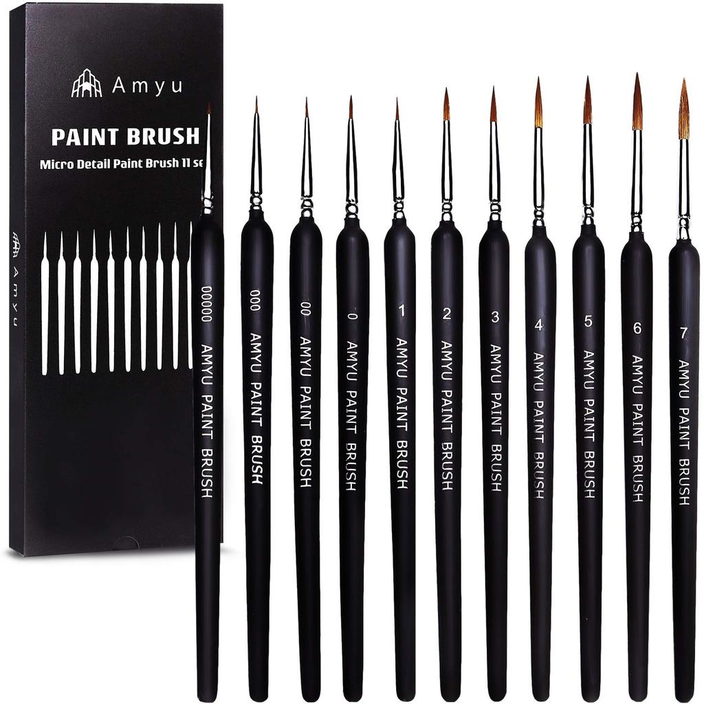 Amyu Paint for Painting Plastic Models and Set Brushes, Black, Figures, 11-Piece