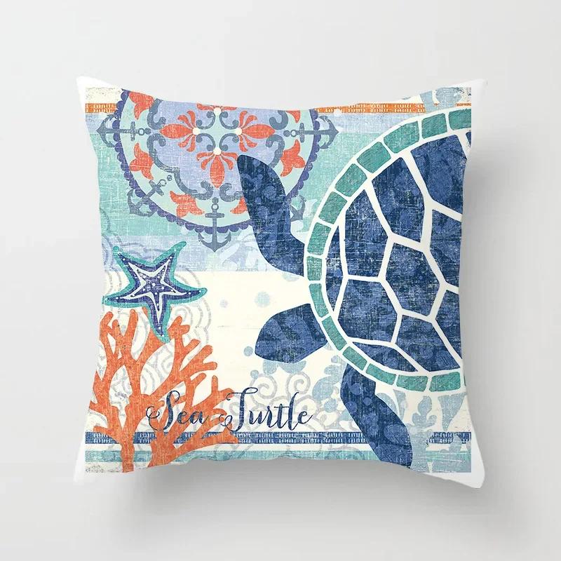 45X45CM Retro Mediterraner Ozean Druck Blau Grün Kissenbezug Heiß Meerjungfrau Fisch Kissenbezug Sofa Sitz Wohnzimmer Dekokissen