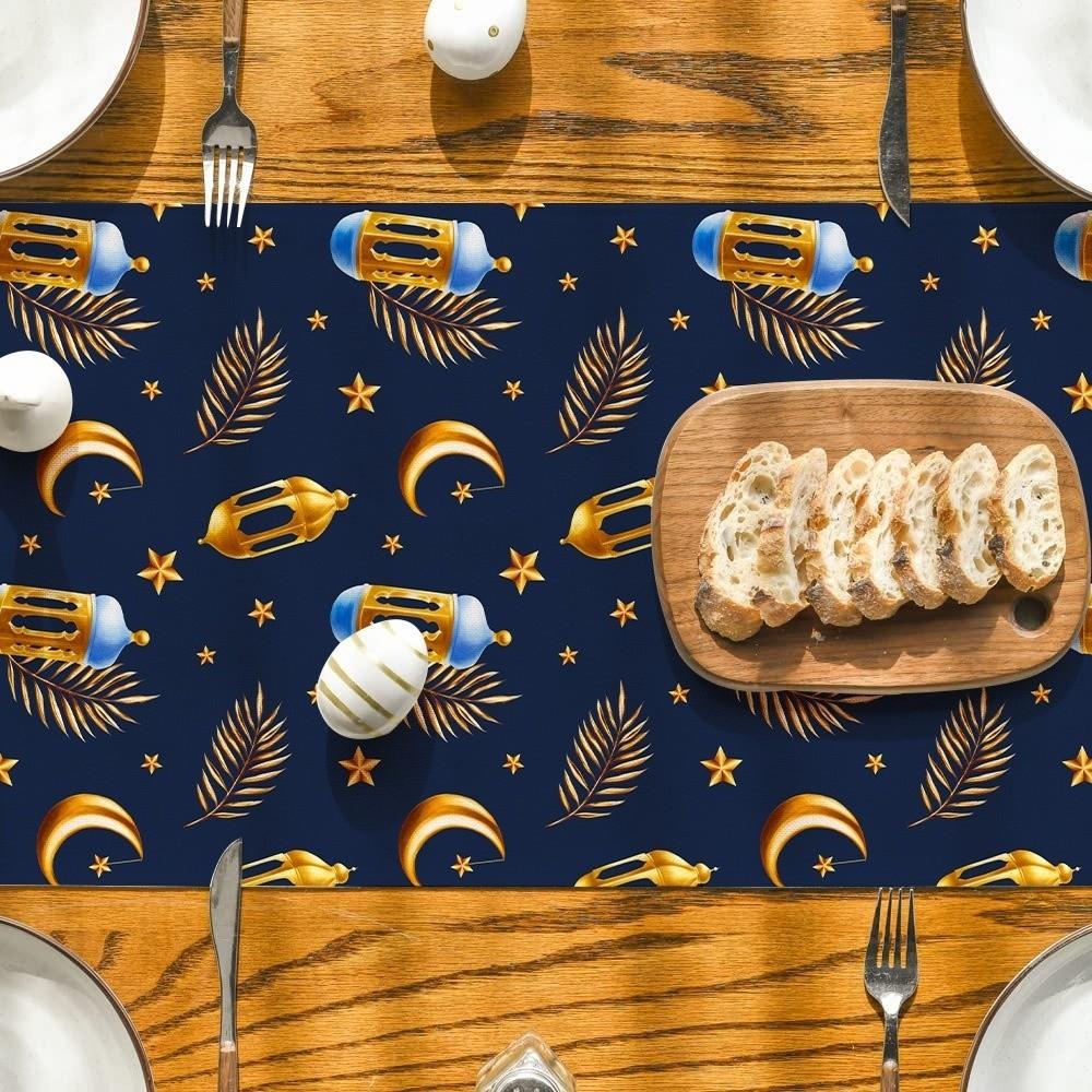 Vintage Moon Star Table Runner Washable Dinner Table Cloth Ramadan Table Runner  Kitchen