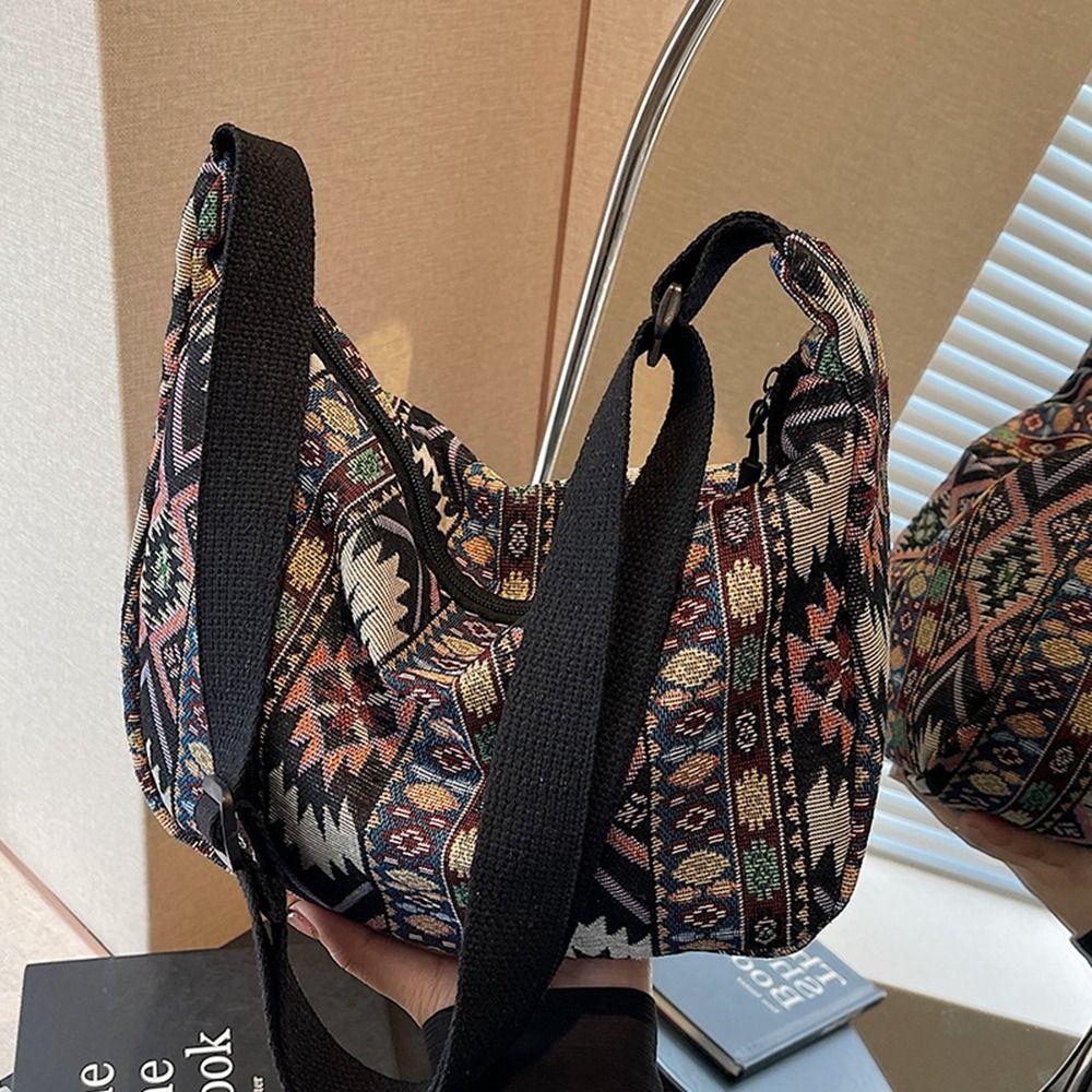 

Large Capacity Ethnic Style Crossbody Bags Cloth Bohemian Messenger Bag Retro Shoulder Bag Travel синій
