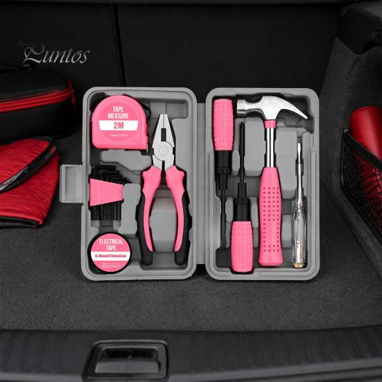Carbon Steel Hand Tools for DIY Projects 13Pcs Household Tool Set, Kit with Storage Case, Complete Assortment Portable Set Emergency Repairs