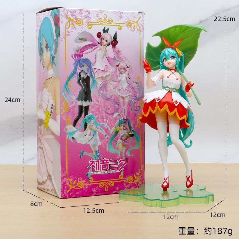 

21CM Anime Hatsune Miku Figure Cute Model Fairy Tale Green Leaves Thumbelina PVC Action Figure Collection Model Doll Toys Gift With box