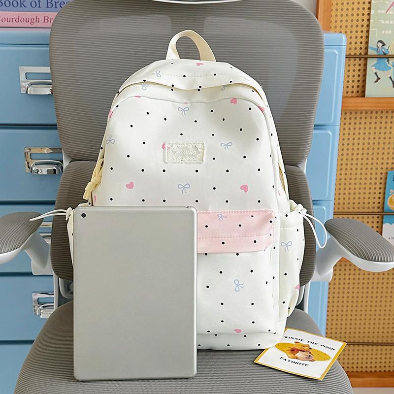 Student Schoolbag Large Capacity Multi-Function Backpack Dot Bow Print Women's Lightweight Backpack