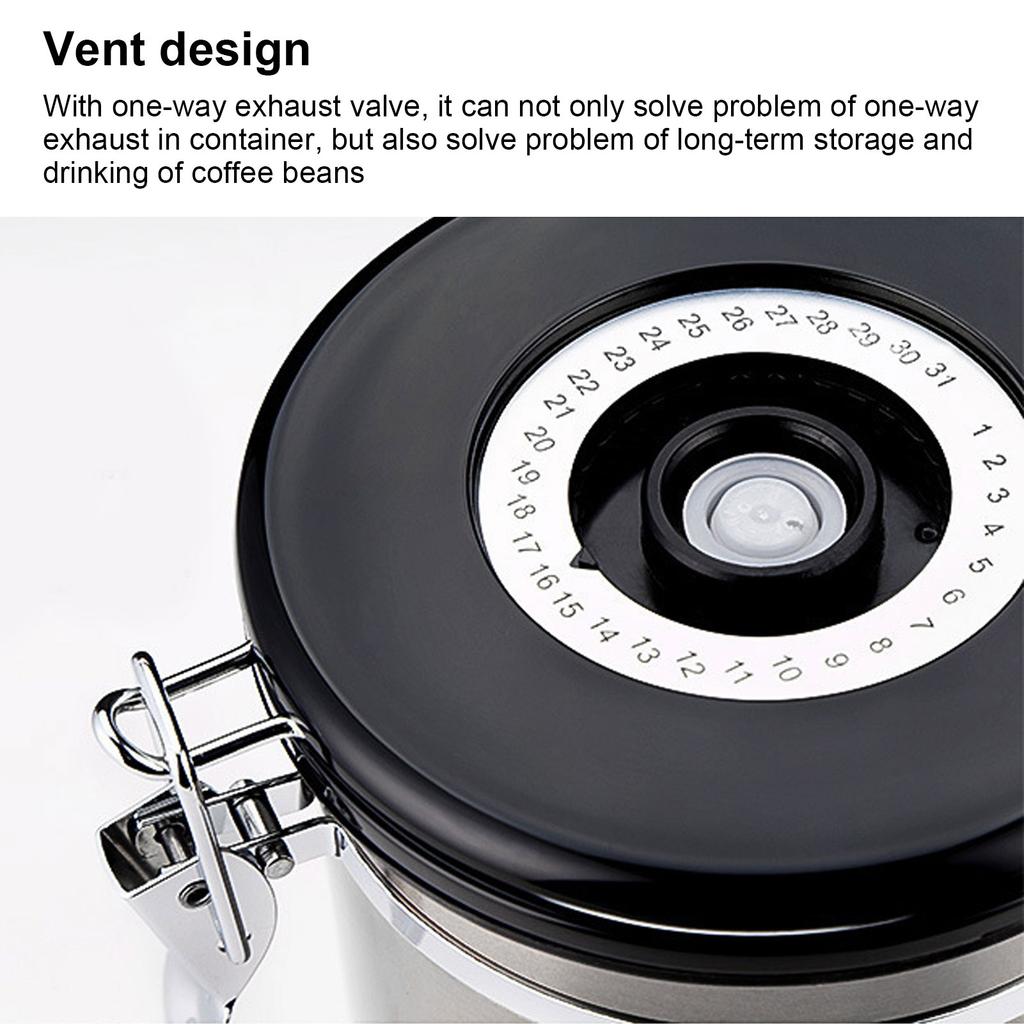 Coffee Bean Container with Exhaust Valve Tea Leaf Storage Canister for Kitchen Use(Silver Spoon 1.8L (Filled 750g Coffee Bean))