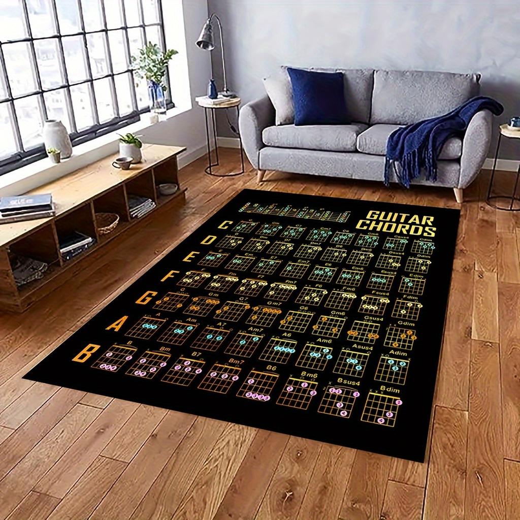 1pc Guitar Stave Music Chord Pattern Area Rugs,Polyester Fiber Carpet,Large Anti-slip Modern Abstract Carpet for Living Rooms, Bedrooms,Musi