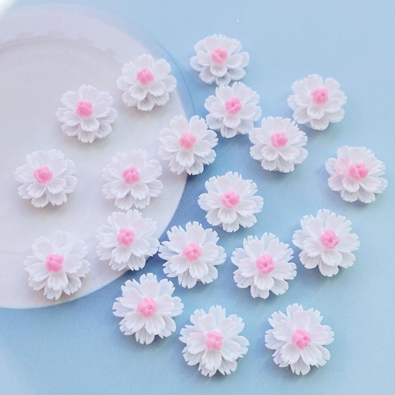 60Pcs Cute Mixed Mini Little White Flowers Flat Back Resin Cabochons Scrapbooking DIY Jewelry Craft Decoration Accessories H220