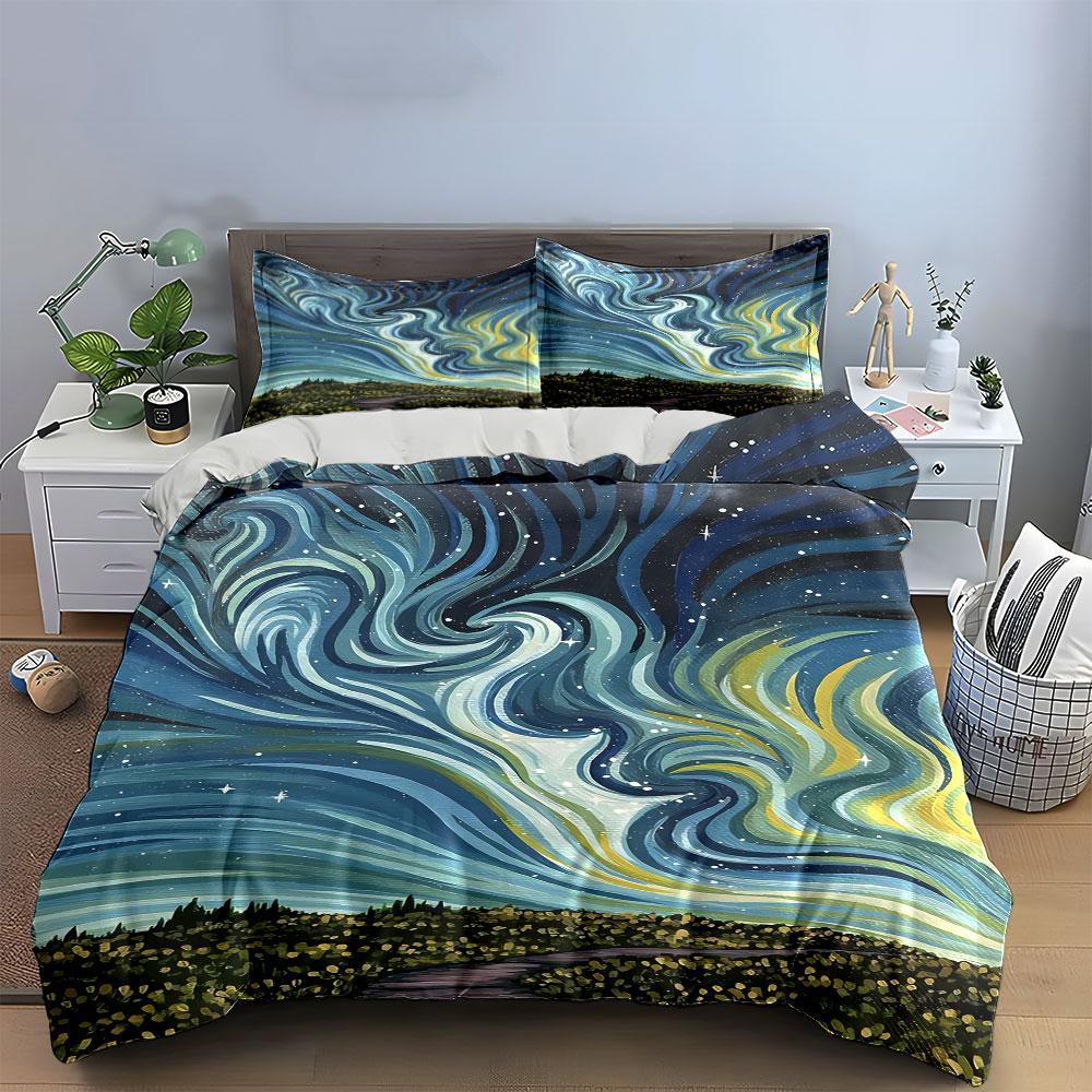 Swirling Stars and Landscape. Bedding Sets Duvet Cover Sets Duvet Covers Pillowcases(1 * Duvet Cover 2 * Pillowcases Without Duvet Insert)