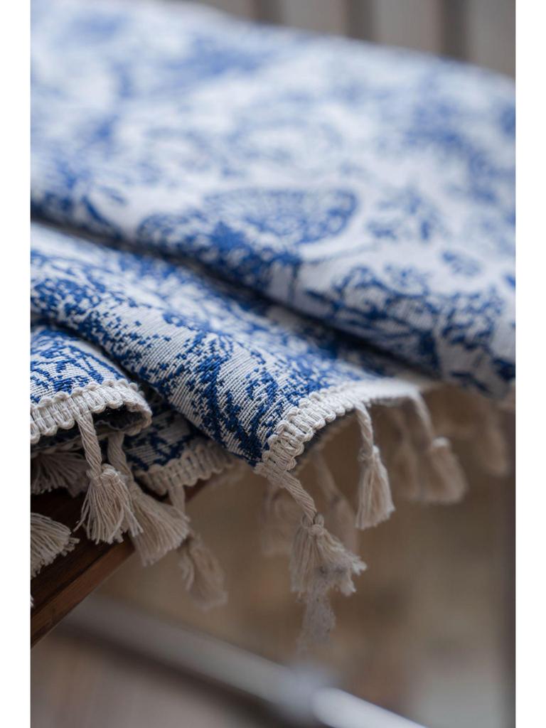 Imanqi Yun Blue Butterfly Jacquard Tassel Semi-Blackout Curtains for Kitchen or Bay Window