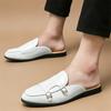 Fashion New Men's White Monk Strap Half Slippers Shoes Male Designer Casual Patent Leather Mules Moccasins Breathable Loafers