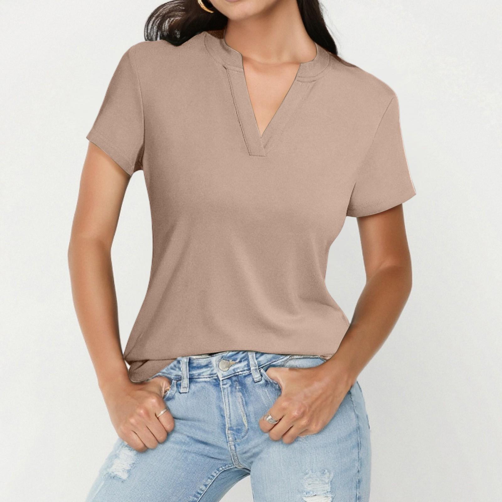 

Женская мода повседневный тонкий топ с коротким рукавом и V-образным вырезом S хаки