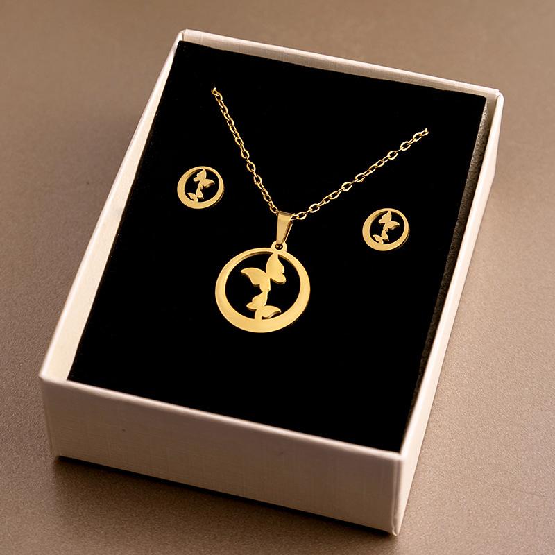 Creative Animal Stainless Steel Ladies' Flower Pendant Accessory Set Earring Necklace Set Geometric  Jewelry