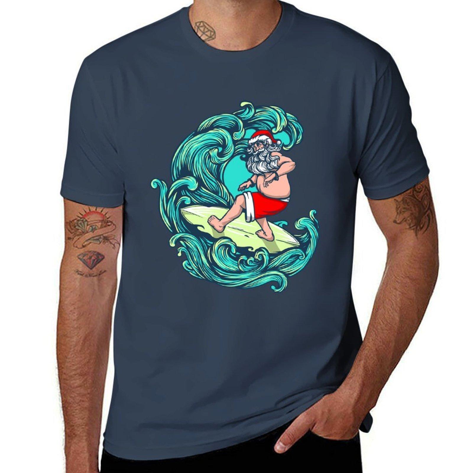 Santa Surfer On His Surfboard Hawiian Way Xmas Design Gift TShirt Holiday All Match TShirt S