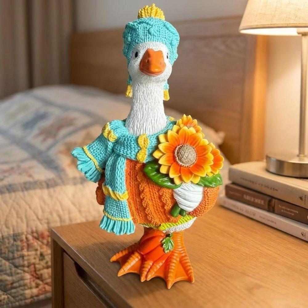 Rustic Style Autumn Pumpkin Duck Ornament Colorful Duck Figurine Goose Statue Lawn Ornament  Yard