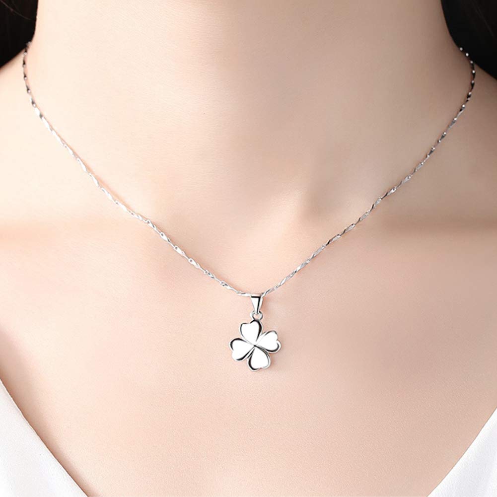 Popular 999 45cm Gift Box Included [ABNII] Women's Necklace, Four-leaf Clover, Silver, Chain, Adjustable, Hypoallergenic, Clover, Lucky, Pendant,