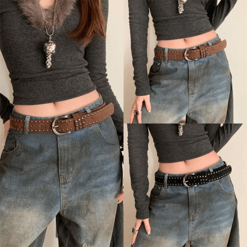 Fashion Pin Buckle Suede Leather Belt Luxury Design Versatile Women Maillard Waist Belt Rivet Waistband Coat Skirt Decoration
